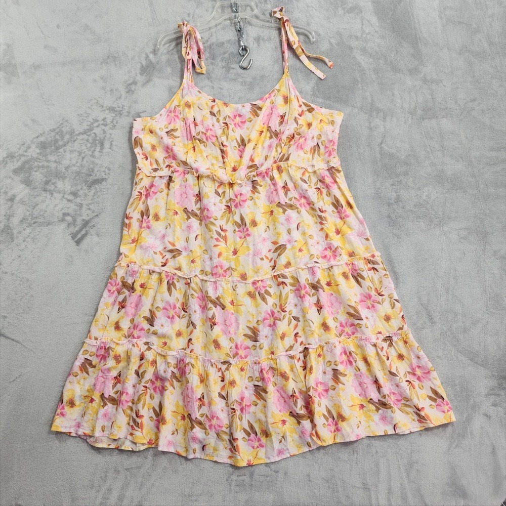AUW Dress Women 3X Multicolor Floral Tie Shoulder Smocked Ruffle Tiered Sundress